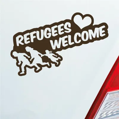 Produktbild von Auto Aufkleber Refugees Welcome Flüchtlinge Willkommen 20x9 cm Braun Sticker Heckscheibenaufkleber
