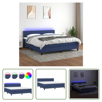 Produktbild von The Living Store Boxspringbett mit Matratze & LED Blau 160x200 cm Stoff