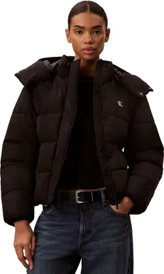 Image de Veste matelassée pour femmes Calvin Klein, noire, avec capuche, taille L