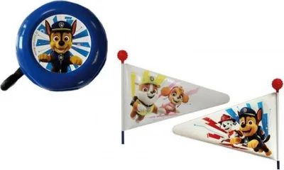 Produktbild von Bike Fashion Paw Patrol Fahrradklingel blau Ø55mm plus Wimpelstange doppelwan...