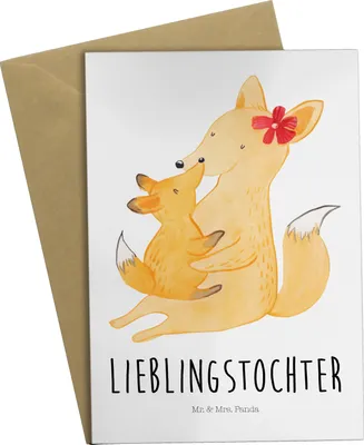 Produktbild von Mr. & Mrs. Panda Grußkarte Fuchs Mama - Weiß - Geschenk, osterkarte, Schoß, hochzeitskarten, Umarmen, glückwunschkarten, Tochter, weihnachtskarten, einladungskarten, Mami