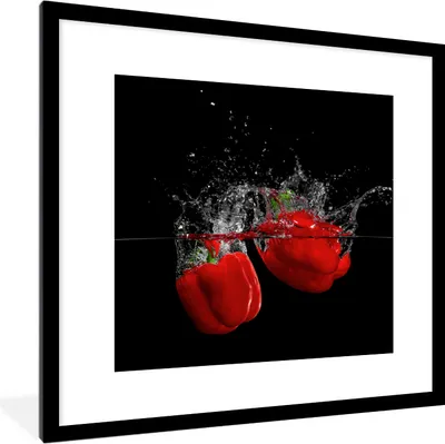Produktbild von MuchoWow® Gerahmtes Poster Paprika - Gemüse - Stilleben - Wasser - Rot 40x40 cm - Poster mit Schwarzem Bilderrahmen Wandposter Rahmen Foto Bilder - Poster - Plakat im Rahmen