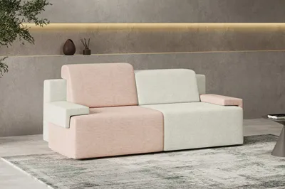 Produktbild von Modernes Design, Polstersofa mit Schlaffunktion und Bettkasten, Schlafcouch Sofa Couch für Wohnzimmer Schlafsofa Federkern Sofagarnitur - Schlafsofa HOOK - Creme + Schmutziges Rosa (Diosa 03 + 60)