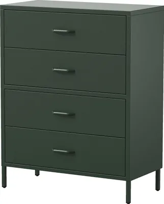 Produktbild von Jan Nowak Kommode mit 4 Schubladen Carla Kommodenschrank Schubladenkommode Ideal für Wohnzimmer Schlafzimmer Metall, 80 x 101,5 x 40 cm, Flaschengrün