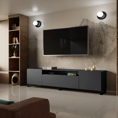 Produktbild von Masseno TV-Schrank MIVO 200 cm Fernsehschrank mit Schubladen und 3 Türen TV-Lowboard für Wohnzimmer Modern 200x40x41 cm Graphitfarben / Graphitfarben