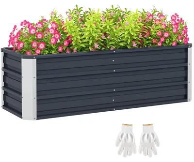 Produktbild von Hochbeet Stahl Pflanzkasten Handschuhe Kohlegrau 125x47x40 cm