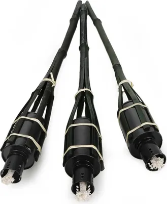 Produktbild von 3-er Set Bambusfackel mit Ölbehälter und Docht für Outdoor, Gartenfackeln aus schwarzem Bambus, nachfüllbar, für Lampenöl, Petroleum, Paraffinöl