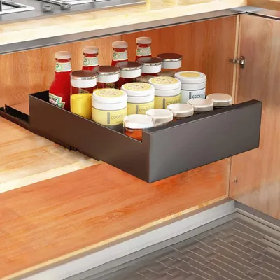Produktbild von Ausziehbarer Schrank-Organizer - S 25 cm Breite - Ausziehregal/Schublade - Metall - Für Küche und Bad - Hellgrau