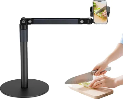 Zdjęcie produktu dla Uchwyt na telefon komórkowy, regulowana wysokość, ultra stabilna podstawa, regulowana półka o długości 70 cm