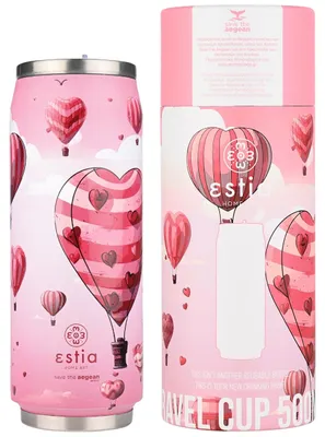 Produktbild von Estia Thermobecher Trinkbecher 500 ml Isolierbecher mit Strohhalm rosa rot Herzen