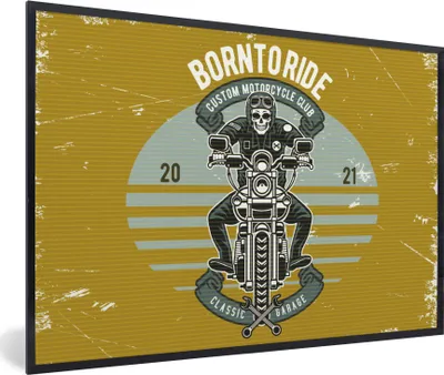Produktbild von MuchoWow® MuchoWow® Gerahmtes Poster Mancave - Motor - Skelett - Vintage 90x60 cm - Poster mit zchwarzem Bilderrahmen - Fotorahmen - Foto-Plakat