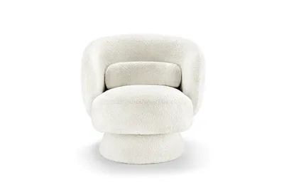 Produktbild von riess-ambiente Drehbarer Design Sessel BOSSA NOVA weiß Bouclé Lesesessel Relaxsessel Polstersessel