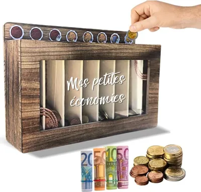 Zdjęcie produktu dla Wielofunkcyjne drewniane pudełko z przegródkami na oszczędności - idealne dla dzieci i dorosłych