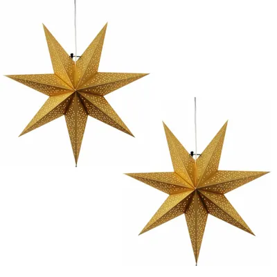 Produktbild von VanFlake Papierstern Gold 2er Set mit E14 Fassung I Beleuchteter Weihnachtsstern für Fenster & Wohnraum