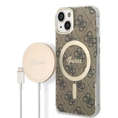 Produktbild von Set Guess GUBPP14MH4EACSW Hülle + Ladegerät iPhone 14 Plus 6,7" braun/braun Hartschale 4G Print MagSafe Handyhülle