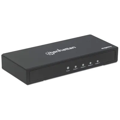 Produktbild von Manhattan 4K 4-Port HDMI-Splitter, 4K@60Hz, Stromversorgung über Netzteil, schwarz, HDMI, 4x HDMI, 3840 x 2160 Pixel, Schwarz, Metall, 4K Ultra HD