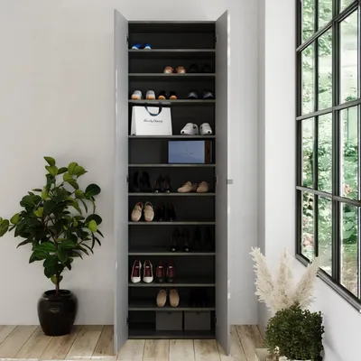 Image de Ruggiero - Armoire 2 Portes, 63x212h cm Gris Ciment, 10 Étagères  Italy