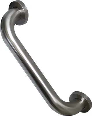 A silver-colored grab bar, likely made of stainless steel, is shown against a white background.