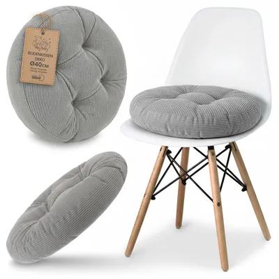 Produktbild von Sitzkissen Rund 40 cm aus Cord Stuhlkissen Bodenkissen Sitzauflage Grau