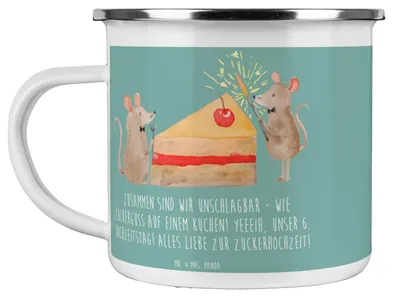 Produktbild von Mr. & Mrs. Panda Pott 6. Hochzeitstag Zuckerhochzeit - Meeresbrise - Geschenk, süße Liebe, Geschenke, Heiraten, Blechtasse, Heirat, Kaffeepott, feiern, Emaille Tasse