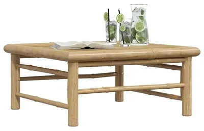 Produktbild von Quadratischer Gartentisch - Outdoor Bambustisch - 65 x 65 x 30 cm - robust und leicht - für Terrasse und Garten - gelb