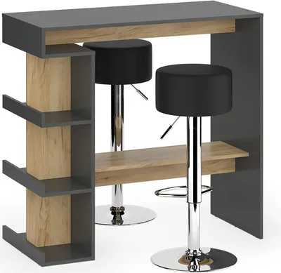 Produktbild von Bartisch-Set Vicco Dana Anthrazit/Goldkraft Eiche 108 x 50 cm mit 2 Barhockern, Model 57743