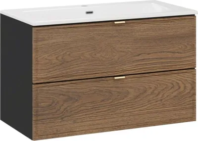Image de Ensemble de salle de bain SAVIA : meuble sous vasque 80cm + vasque à encastrer blanche