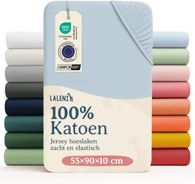 Image de Housse de matelas en jersey, 55x90 cm, pour lit bébé et berceau, 100% coton, e OEKO-TEX, bleu