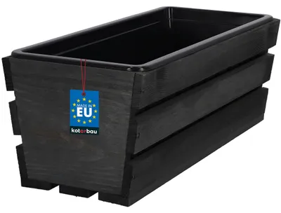 Produktbild von KOTARBAU® Blumenkasten für Balkon 40x18x15cm Pflanzkasten Balkonkasten mit Kunststoffeinsatz Blumentopf Kräutertopf aus Kiefernholz Anthrazit