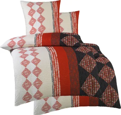 Produktbild von 4-tlg. Seersucker Bettwäsche 2x (135x200 +80x80cm), rot schwarz weiß Karo/Streifen, bügelfrei
