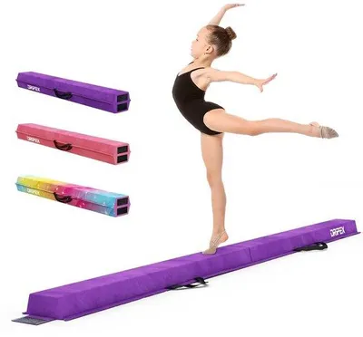 Produktbild von Dripex Kinderturnbalk, klappbar, für den Heimgebrauch, 210/240 cm, Turnbalk aus EVA, für Gymnastik, Balancierbalk mit Tragetasche, stabil, rutschfest, für Kinder