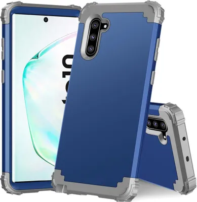 Produktbild von Galaxy Note 10 Hülle, LaimTop Heavy Duty 3 in 1 Hybrid Hart PC Flexibel TPU Silikon Stossfest Kratzfest Tasche Schutzhülle für Samsung Galaxy Note 10 Navy blau