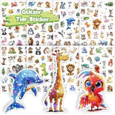 Productafbeelding van Dieren Stickers voor Kinderen, 8 Stuks Glitter Dierenstickers