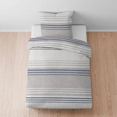 Produktbild von Biberna Melange Flanell Bettwäsche Querstreifen blau 135x200 cm + 80x80 cm