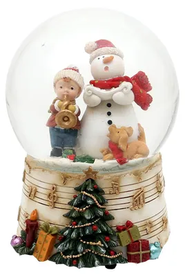 Schneekugel Schneemann mit Kind Trompete Musikspielwerk 14,5 cm
