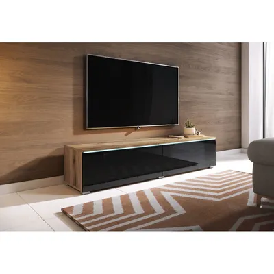 Image de Meuble TV avec éclairage LED 140 cm WILLA D – chêne wotan / noir brillant