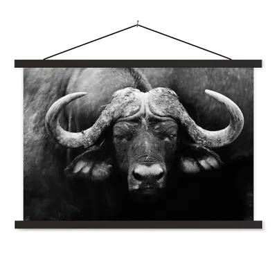 Produktbild von MuchoWow® Textilposter Tiere - Büffel - Schwarz - Weiß - Porträt 120x80 cm mit schwarzem Rahmen - Wanddeko