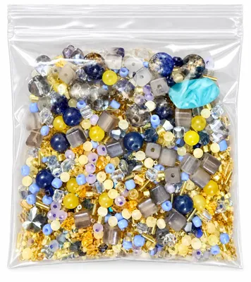 Glasperlen Mix 80 g, 2–10 mm, Blau-Gold, DIY Schmuck