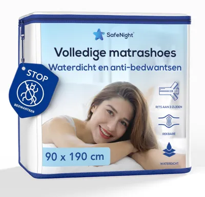 Productafbeelding van Waterdichte matrasbeschermer tegen bedwantsen, 90 x 190 cm