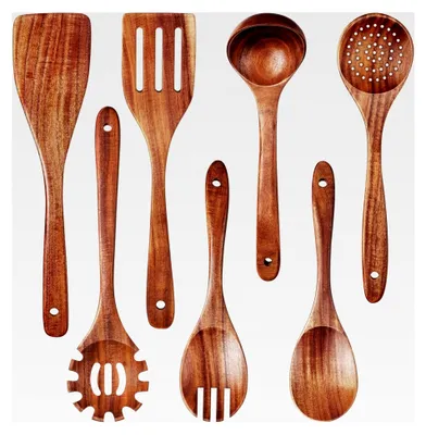Produktbild von Küchenhelfer Set aus Holz, 7 Stück Küchenutensilien