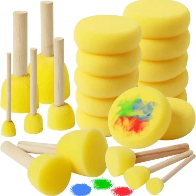 Produktbild von Schwamm Pinsel Set Holzgriff Rundes Kindermalwerkzeugschaum für DIY -Acryl -Aquarellkunsthandwerk 5pcs Gelb Hm22