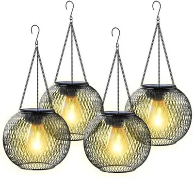 Obrázok produktu pre Súprava solárnych svietidiel pre 4 závesné záhradné lampy – vodotesná – teplobiele svetlo – automatické napájanie