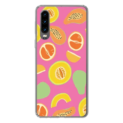 Produktbild von MuchoWow® Handyhülle Schutzhülle Hülle für Huawei P30 Obst - Muster - Rosa Silikon Softcase Handy Hülle - Kartenbesitzer