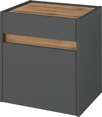 Produktbild von Schlafzimmer-Nachtkommode mit 50cm Breite in Anthrazit mit Eiche, mit 1 Tür und 1 Schubkasten - CRISP-61