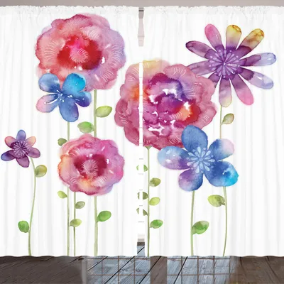 Produktbild von ARANDE Blume Gardine, Aquarelle Illustration Von Verschiedenen Arten Von Blumen Boho Style Pattern, 280 x 175 cm, Rosa Violett Blau