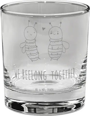 Produktbild von Mr. & Mrs. Panda Whiskyglas Biene Verliebt - Transparent - Geschenk, Gravur, Tumbler, Rocks Glas, Whiskey