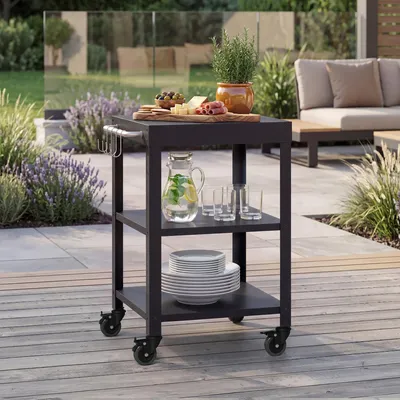 Produktbild von Outdoor Servierwagen 'Bolognano' Stahl 81 x 50 x 50 cm Schwarz matt