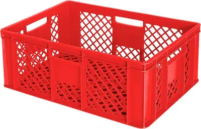 Produktbild von 54 Stück Eurobehälter durchbrochen/Bäckerkiste, LxBxH 600 x 400 x 240 mm, PE-HD, lebensmittelecht, rot, Palettenware