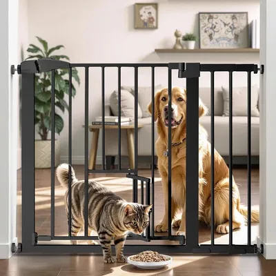 Image de Barrière de sécurité - Barrière de sécurité pour portes et escaliers - Largeur réglable de 75 à 103 cm - Avec chatière - Pour usage intérieur - PVC - Noir