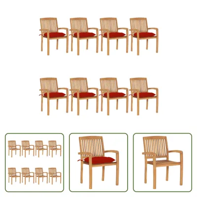 Produktbild von The Living Store Stapelbare Gartenstühle mit Kissen 8 Stk. Massivholz Teak